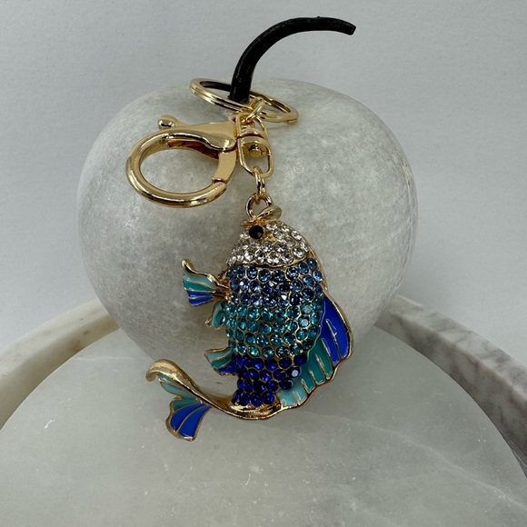 2/$20 Big Sparkly Koi Goldfish Keychain Blue - Picture 1 of 8